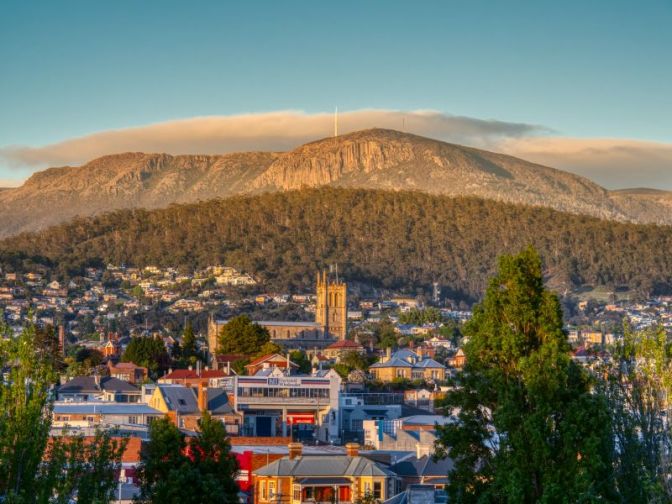 Sunrise over Hobart and Mt Wellington